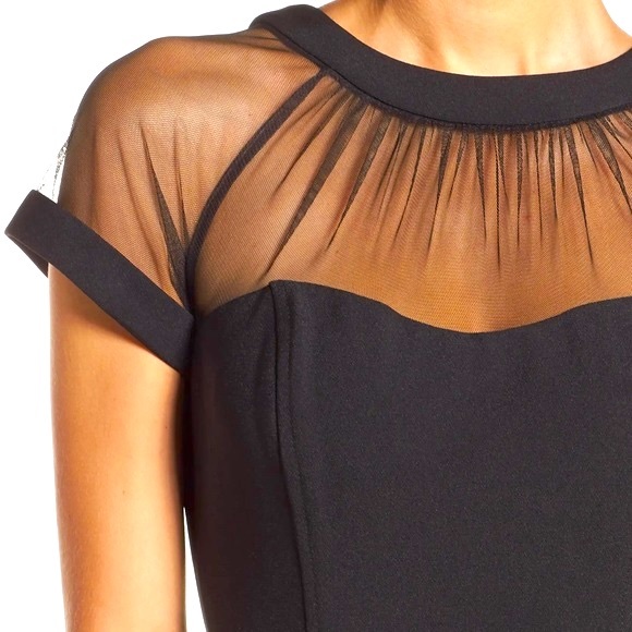 NWT Maggy London cocktail Dress, Illusion Round Neck Cap Sleeve Sheath Size 10 - Picture 3 of 14